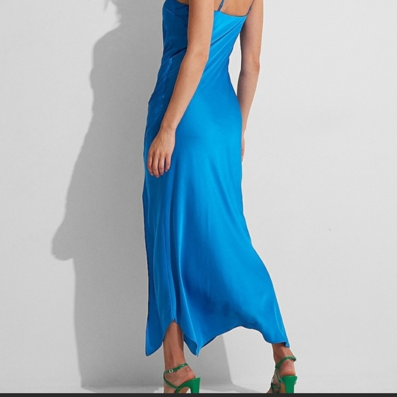 Satin Cowl Neck Asymmetrical Hem Maxi Slip Dress - Picture 2 of 4